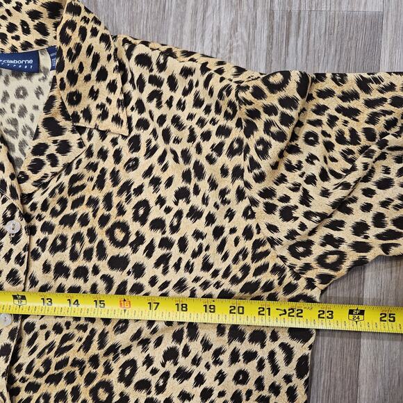 Vtg Liz Claiborne Leopard Cheetah Print Blouse Womens S Oversized Button Up Boho - Picture 7 of 8